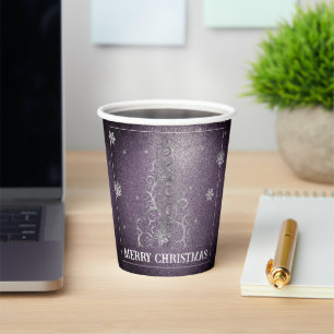 Christmas Tree Glitter and Snowflakes   Purple Paper Cups