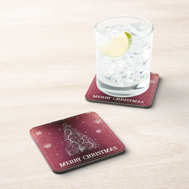 Christmas Tree Glitter and Snowflakes | Red Coaster (Right Side)