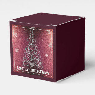 Christmas Tree Glitter and Snowflakes   Red Favor Box
