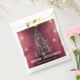Christmas Tree Glitter and Snowflakes Red Favour Bag