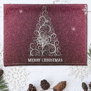 Christmas Tree Glitter and Snowflakes Red Kitchen Towel
