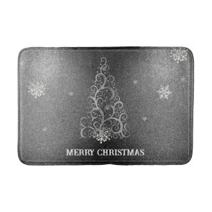 Christmas Tree Glitter and Snowflakes   Silver Bath Mat