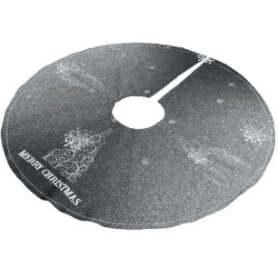 Christmas Tree Glitter and Snowflakes Silver Brushed Polyester Tree Skirt