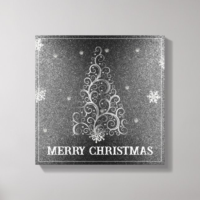 Christmas Tree Glitter and Snowflakes | Silver Canvas Print (Front)