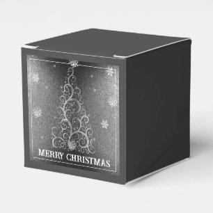 Christmas Tree Glitter and Snowflakes Silver Favor Box