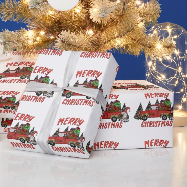 Christmas Tree Gnome Truck Wrapping Paper (Holidays)