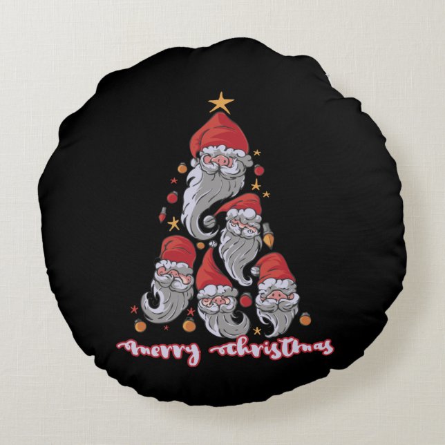 Christmas Tree Gnomes with Santa Hat Round Pillow (Back)
