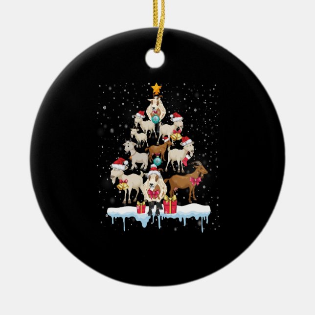Christmas Tree Goats T Shirt Ceramic Ornament (Front)