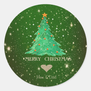 Christmas Tree,Gold Heart Green Classic Round Sticker