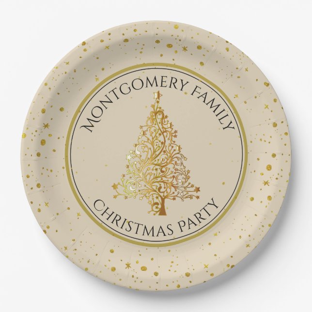 Christmas Tree, Gold, Party,  Paper Plate (Front)