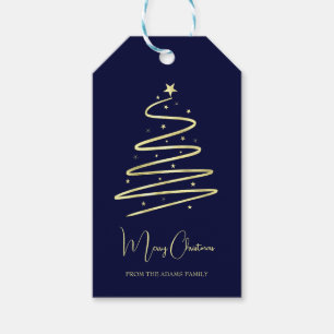 Christmas tree gold stylish minimalist custom blue gift tags