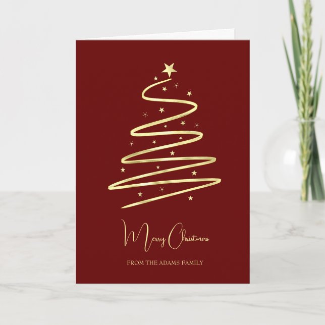 Christmas tree gold stylish minimalist custom thank you card (Front)