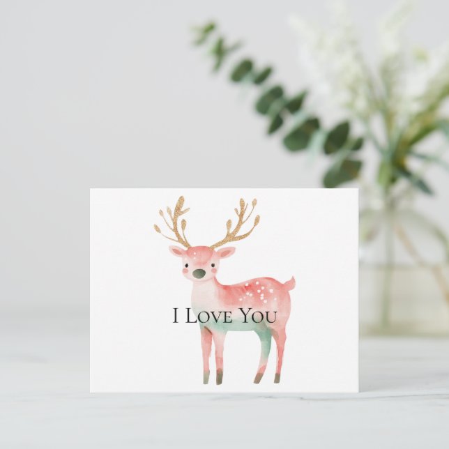 Christmas Tree Gold White Pink Mint Peace Joy Postcard (Standing Front)