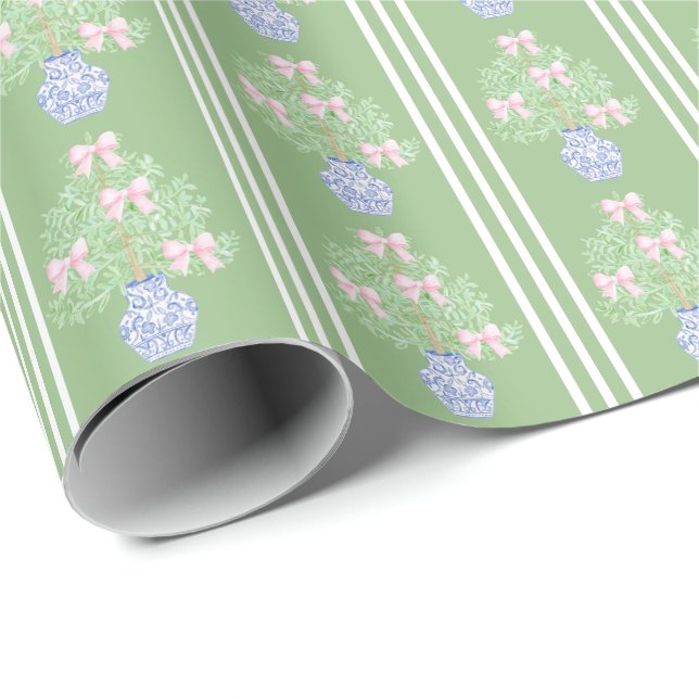 Christmas tree grandmillennial preppy chinoiserie wrapping paper (Roll Corner)