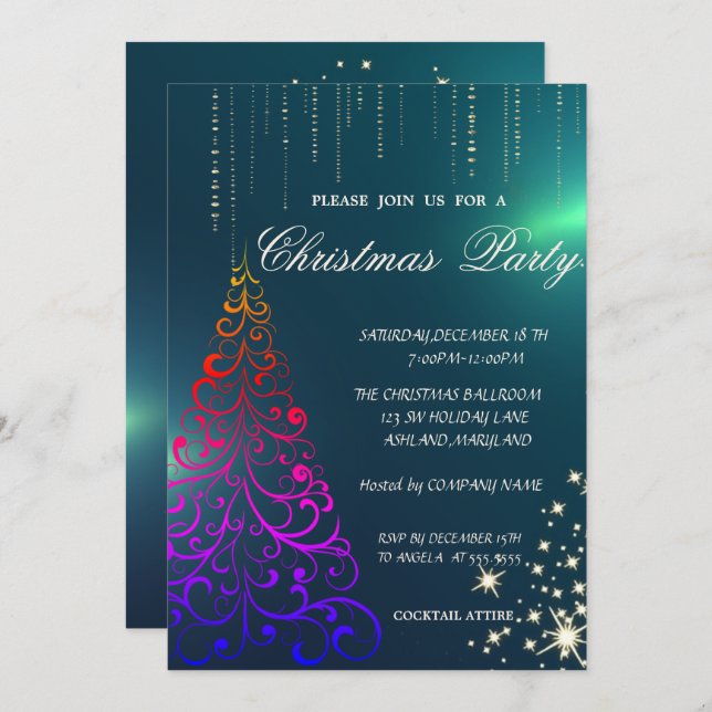 Christmas Tree,Green Christmas Company Party Invitation (Front/Back)
