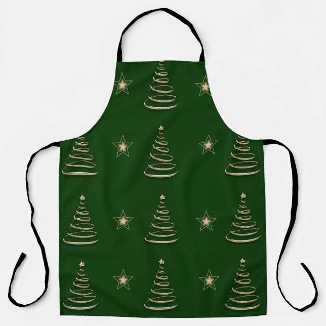 christmas tree green gold apron (Front)