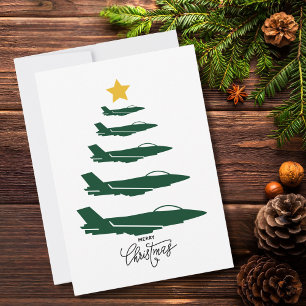 Christmas Tree Green Military Airplane Minimalist Holiday Card