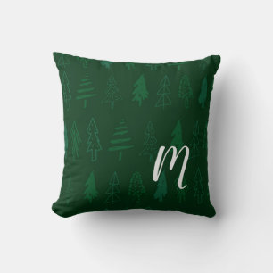 Christmas Tree - Green Monogram Throw Pillow