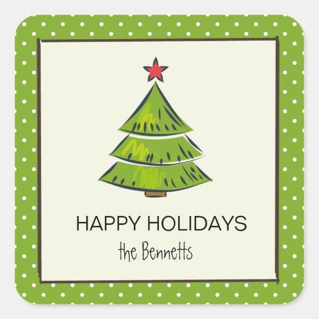 Christmas tree green polka dots holiday sticker (Front)