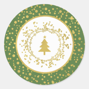 Christmas Tree Green & White Holiday Classic Round Sticker