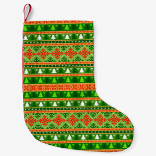 CHRISTMAS TREE GREEN WHITE RED ORNAMENTS SMALL CHRISTMAS STOCKING