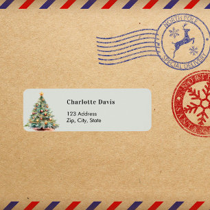 Christmas tree hand-drawn green return address