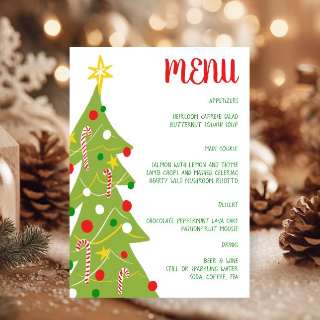 Christmas Tree Hand Drawn Holiday Party CUSTOM  Menu (Christmas Tree Hand Drawn Holiday Party CUSTOM Dinner Party Celebration Menu
)