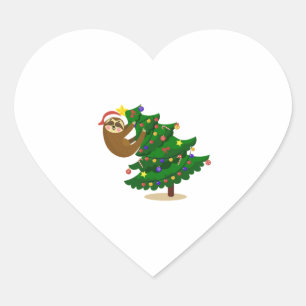 Christmas Tree Hanging Sloth Heart Sticker