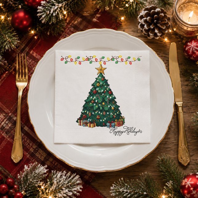 Christmas Tree Happy Holidays Paper Napkin (Creator Uploaded)