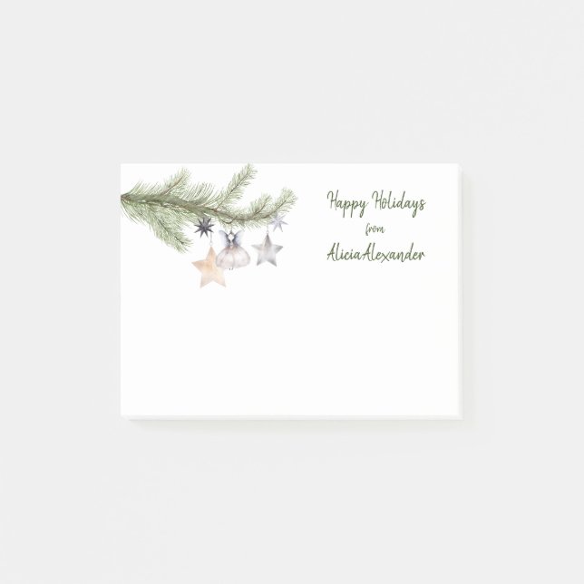 Christmas Tree Happy Holidays Watercolor Sticky Post-it Notes (Front)