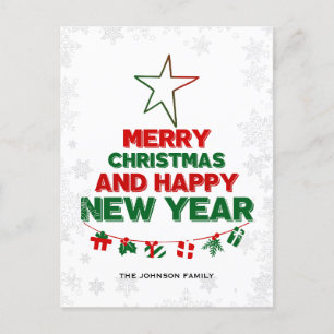 Christmas tree, Happy New Year, words, star, gift Holiday Postcard