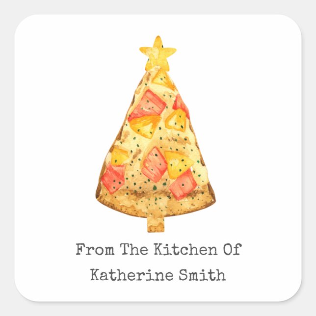 Christmas Tree Hawaiian Pizza From The Kitchen Of  Square Sticker (Front)