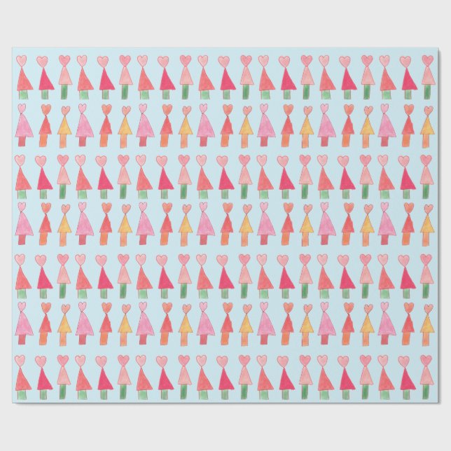 Christmas Tree Hearts Wrapping Paper (Flat)