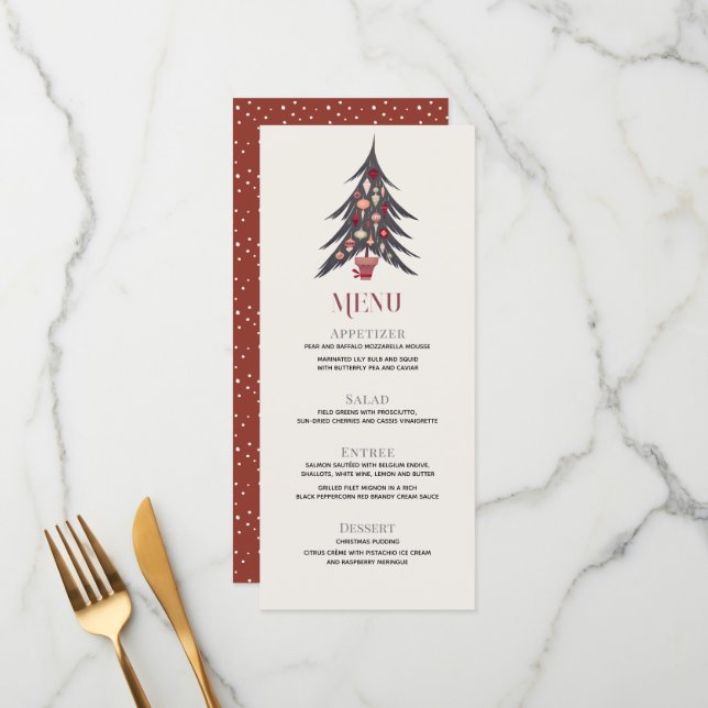 Christmas Tree Holiday Dinner Party Menu (Front/Back In Situ)