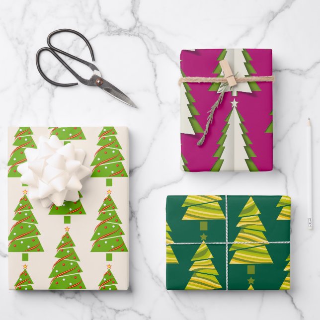 Christmas Tree Holiday Gift Set Wrapping Paper (Front)
