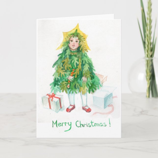Christmas tree holiday greetings  cute little girl (Front)