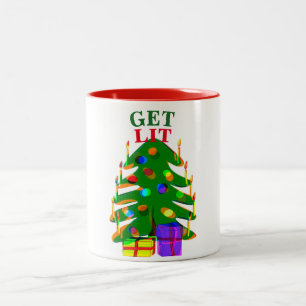 christmas tree holiday lights get lit  mug design