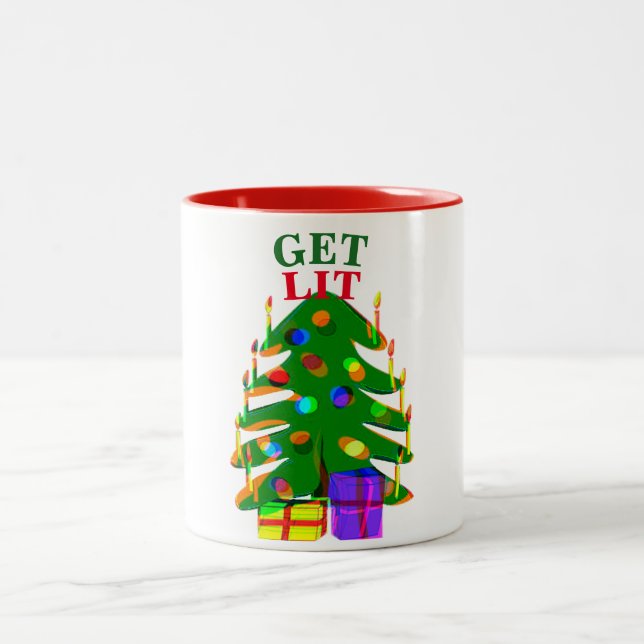 christmas tree holiday lights get lit  mug design (Center)