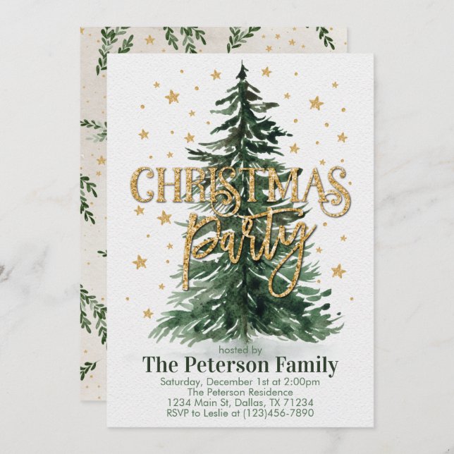 Christmas Tree Holiday Party Invitation Invite (Front/Back)