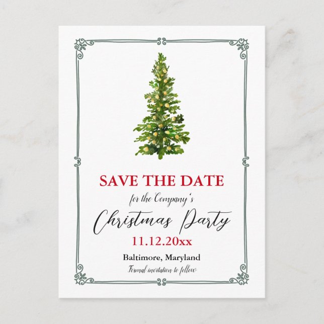 Christmas Tree Holiday Party Save The Date  Announcement Postcard (Front)