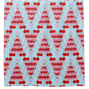 Christmas Tree Holiday Santa Flamingos on Cool Blu