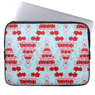 Christmas Tree Holiday Santa Flamingos on Cool Blu Laptop Sleeve