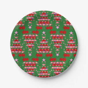 Christmas Tree Holiday Santa Flamingos on Green Paper Plate