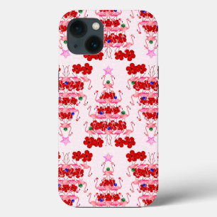 Christmas Tree Holiday Santa Flamingos on Pink iPhone 13 Case