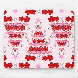 Christmas Tree Holiday Santa Flamingos on Pink Mouse Pad