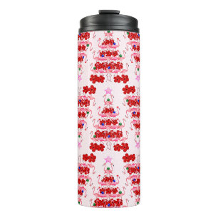 Christmas Tree Holiday Santa Flamingos on Pink Thermal Tumbler