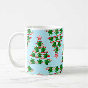 Christmas Tree Holiday Sea Turtles on Cool Blue Coffee Mug