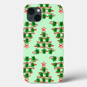 Christmas Tree Holiday Sea Turtles on Green iPhone 13 Case
