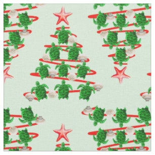 Christmas Tree Holiday Sea Turtles on Green Fabric