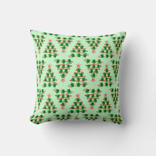 Christmas Tree Holiday Sea Turtles on Green Throw Pillow